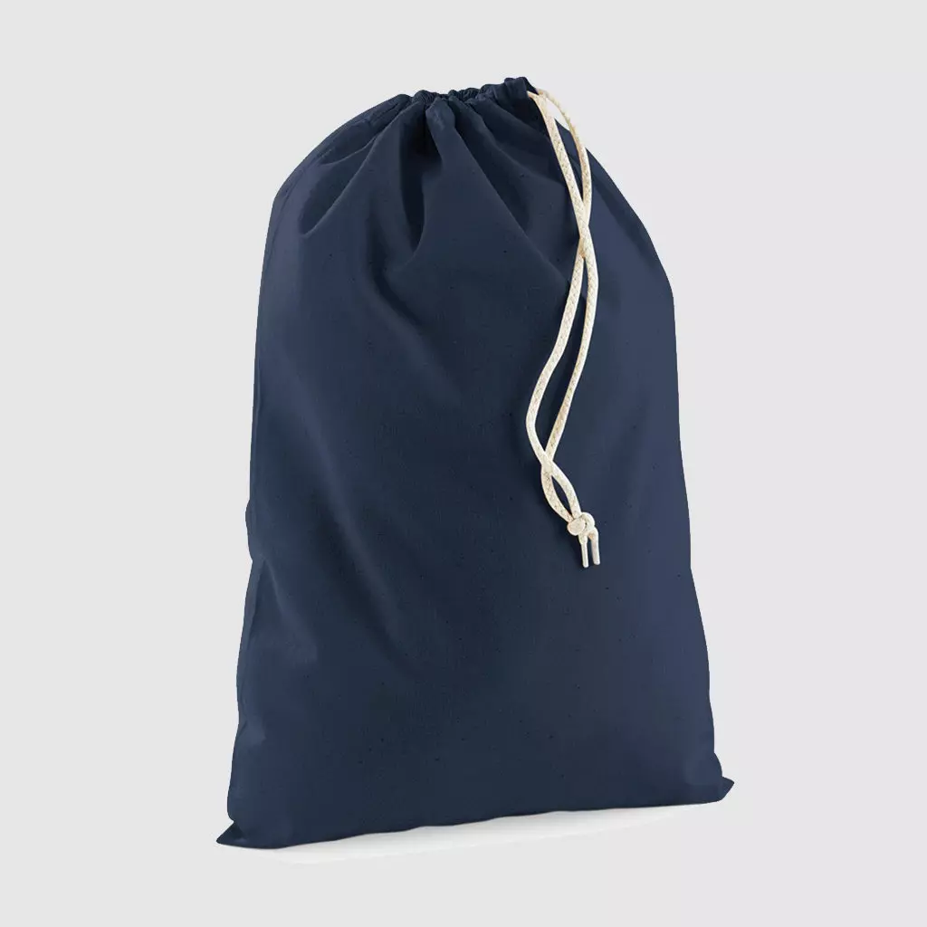 Custom black drawstring bag, black cotton with black stitching