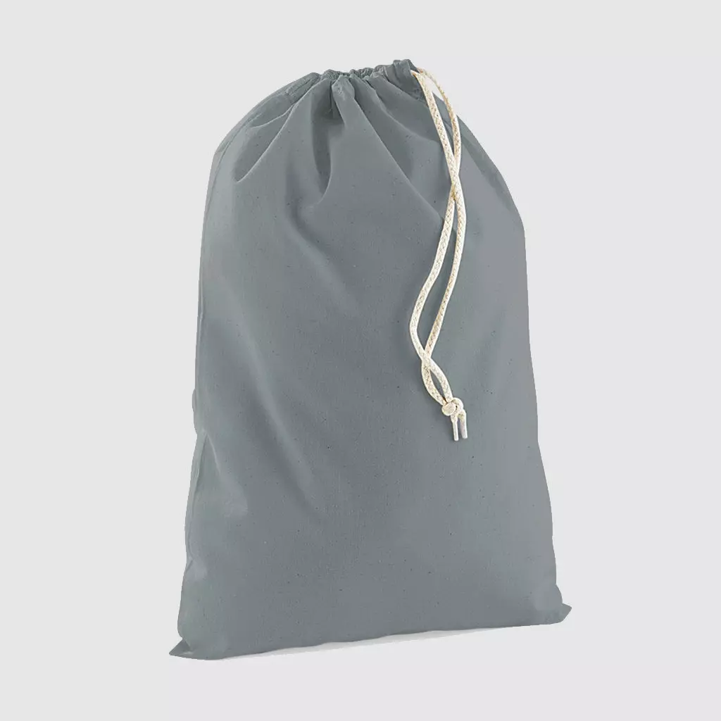 Custom black drawstring bag, black cotton with black stitching