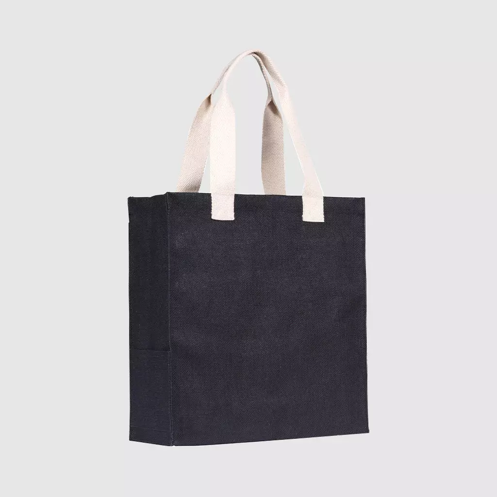 Custom natural jute tote, with webbed cotton short handles, customisation options are available