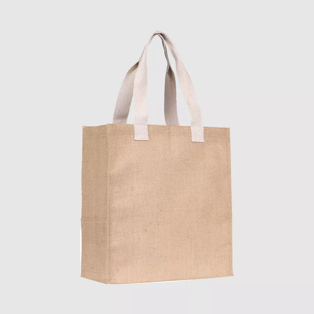 Custom jute bag made from cotton canvas with cotton webbed handles,