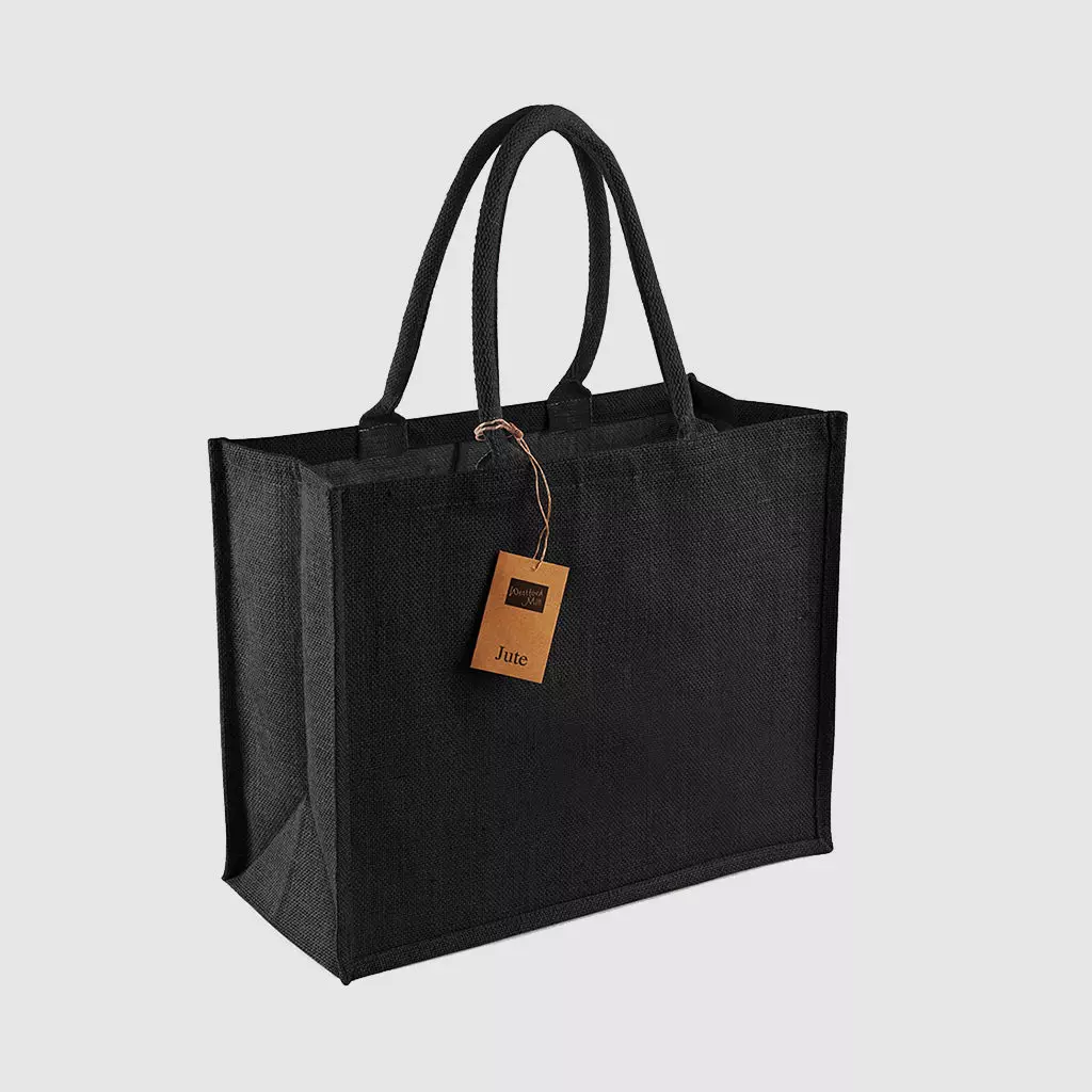 Custom laminated jute shopper, with long handles for hand carry, wide variety of colours