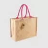 Custom laminated jute shopper, with long handles for hand carry, wide variety of colours