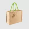 Custom laminated jute shopper, with long handles for hand carry, wide variety of colours
