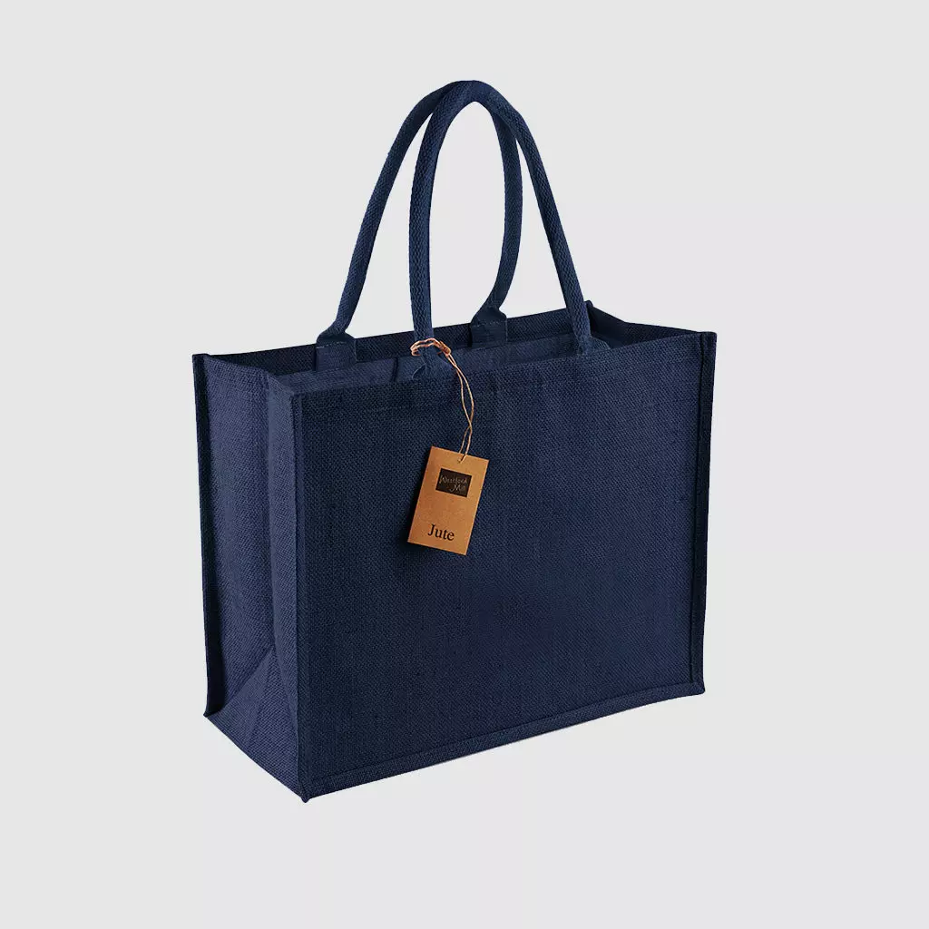 Custom laminated jute shopper, with long handles for hand carry, wide variety of colours
