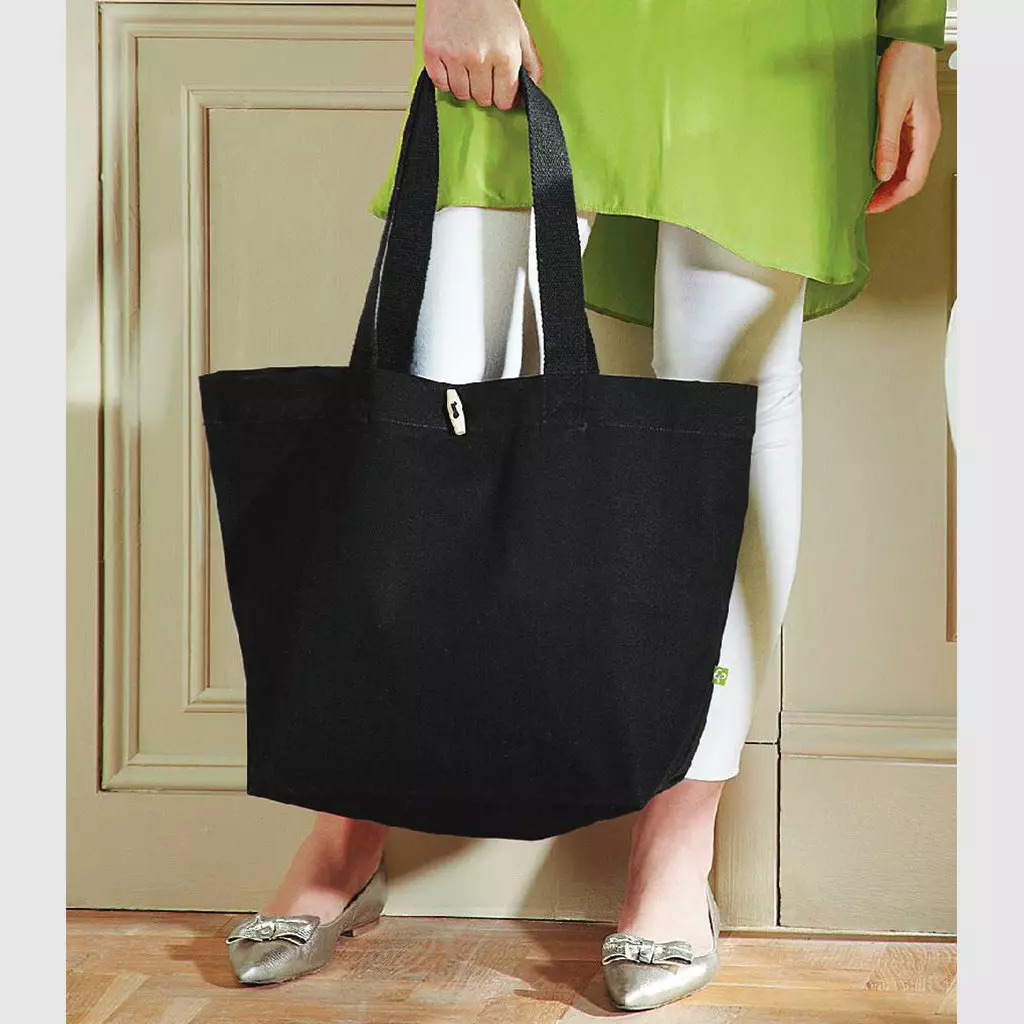 Custom shoulder bag, in black with cotton web straps