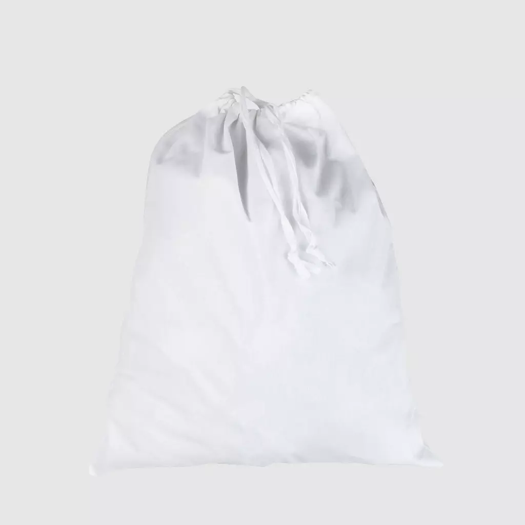 Custom laundry drawstring bag, with draw cords available and a soft fabric