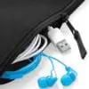 Custom polyester pouch, in blue with blue embroidery