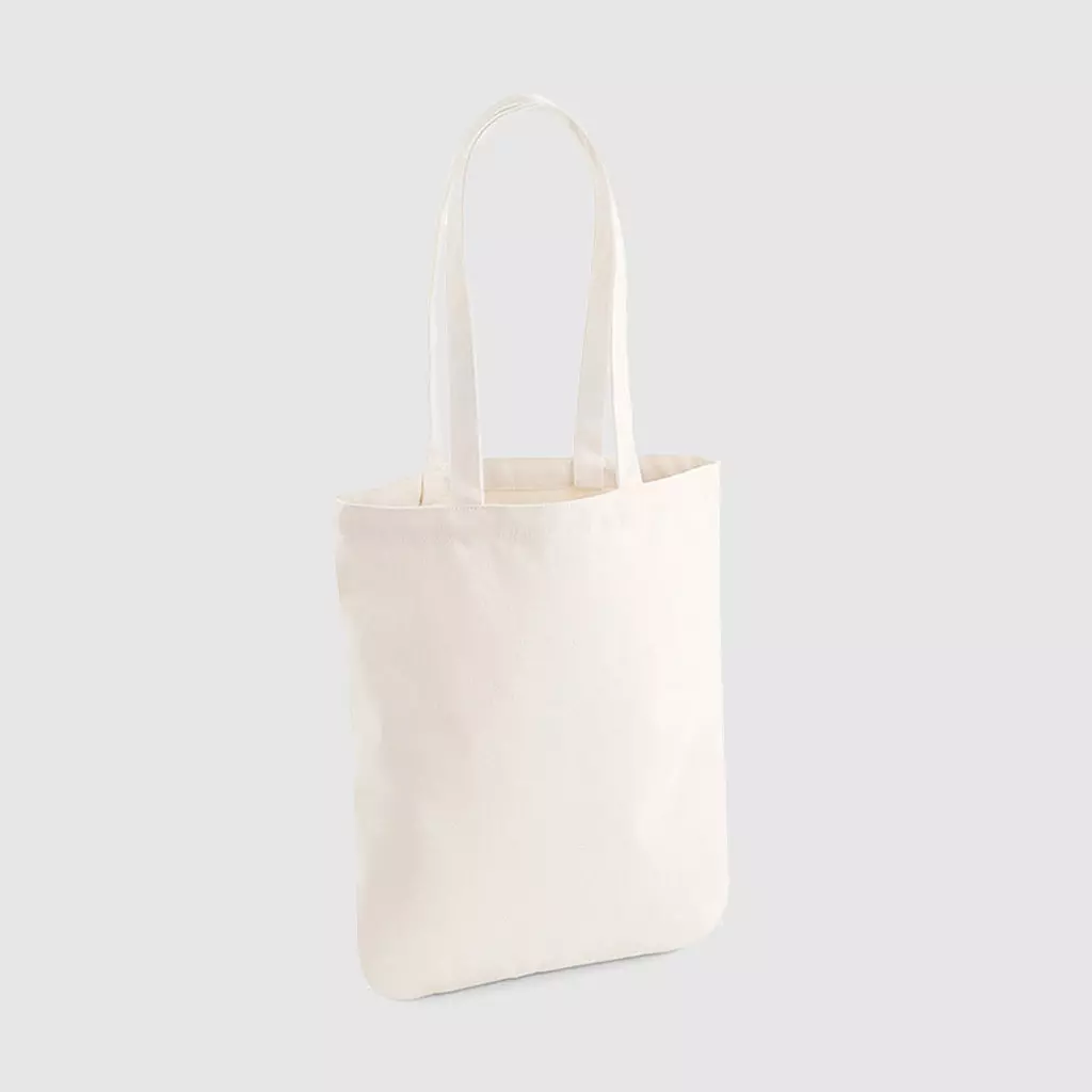 Custom organic eco cotton totes with long handles and black embroidery