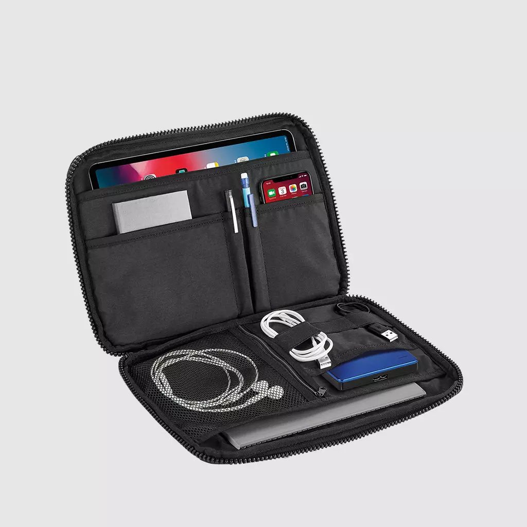 Custom Tech case, in black with multiple pockets