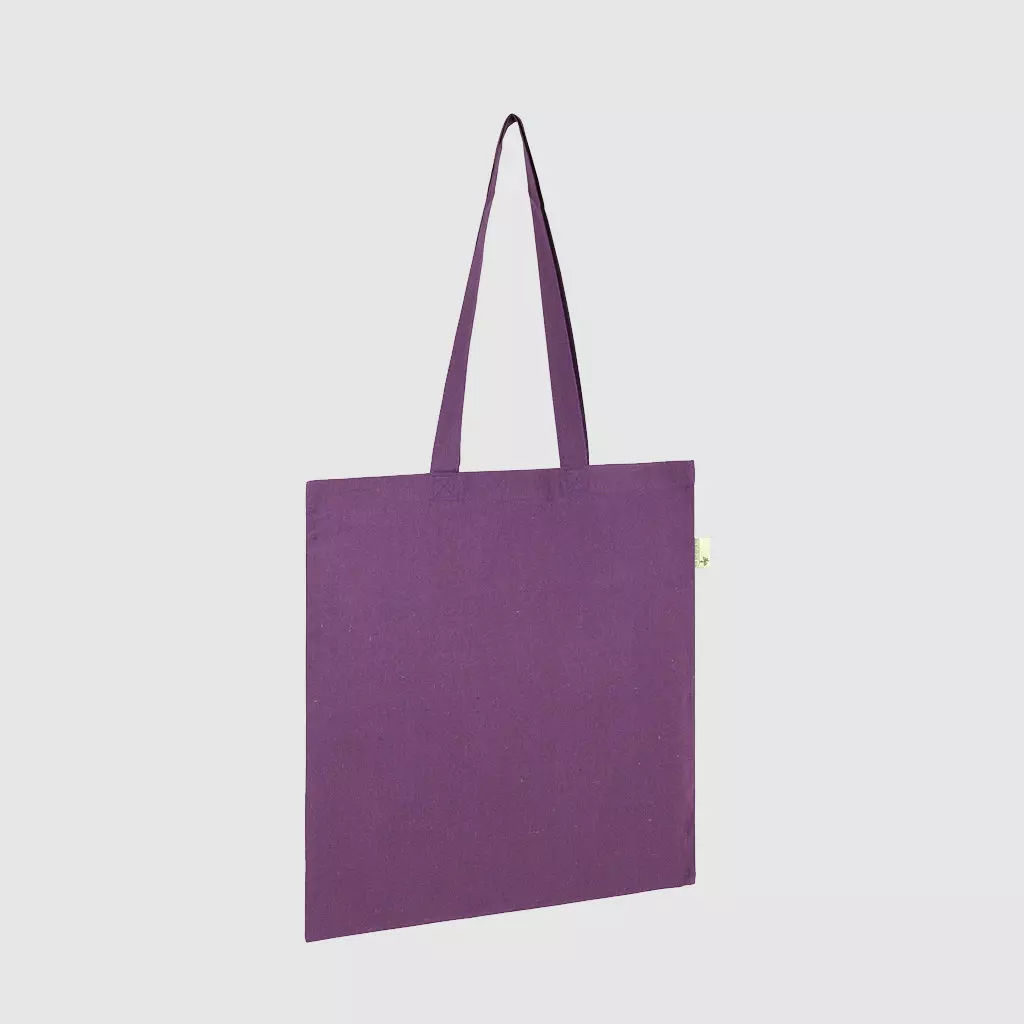 Custom organic gusset tote bag with short handles and black embroidery, made from organic cotton