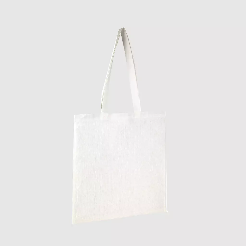 Custom organic gusset tote bag with short handles and black embroidery, made from organic cotton