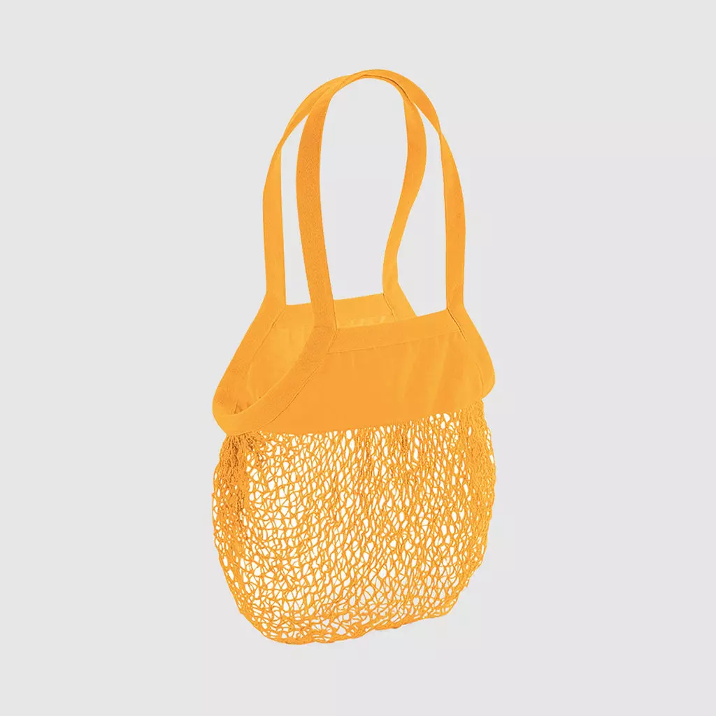 Custom organic mesh shopper, with 100% organic cotton and long handles