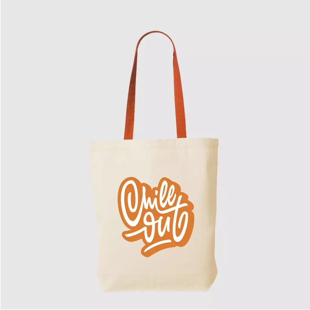 Custom mid weight tote made from tightly woven canvas, with shoulder-carry long handles