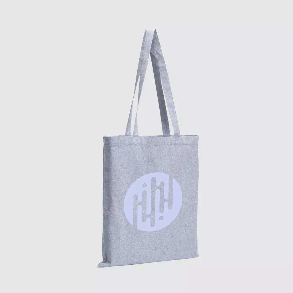 Custom recycled eco cotton tote bags with long handles