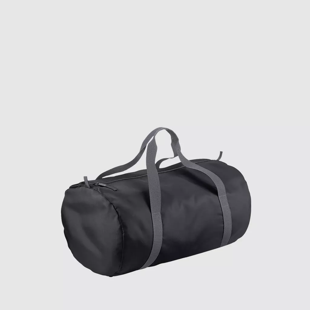 Custom black barrel bag