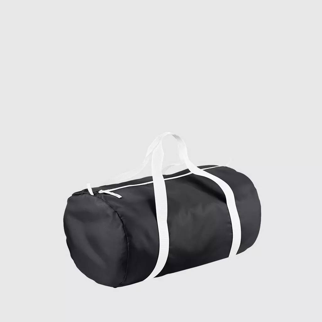 Custom black barrel bag