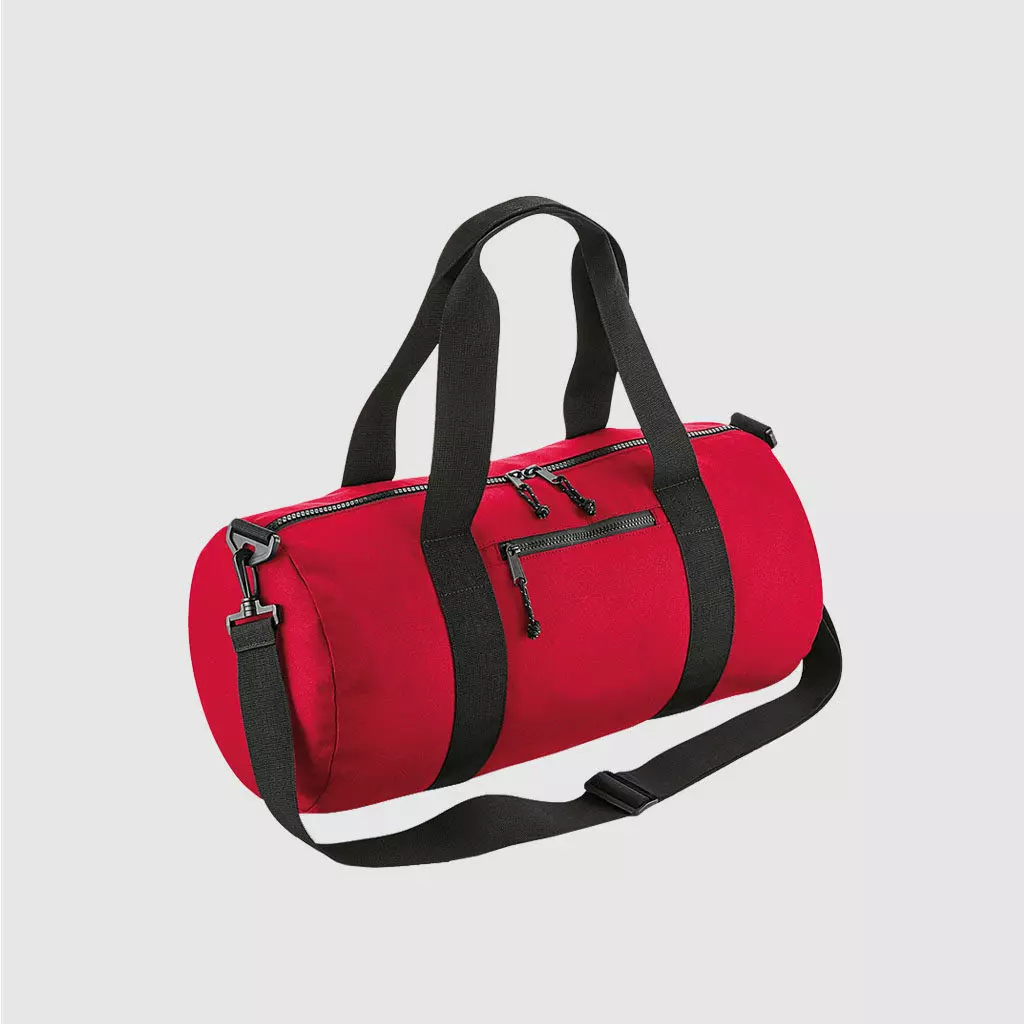 Recycled Barrel Bag in black, with long handles and rpet material