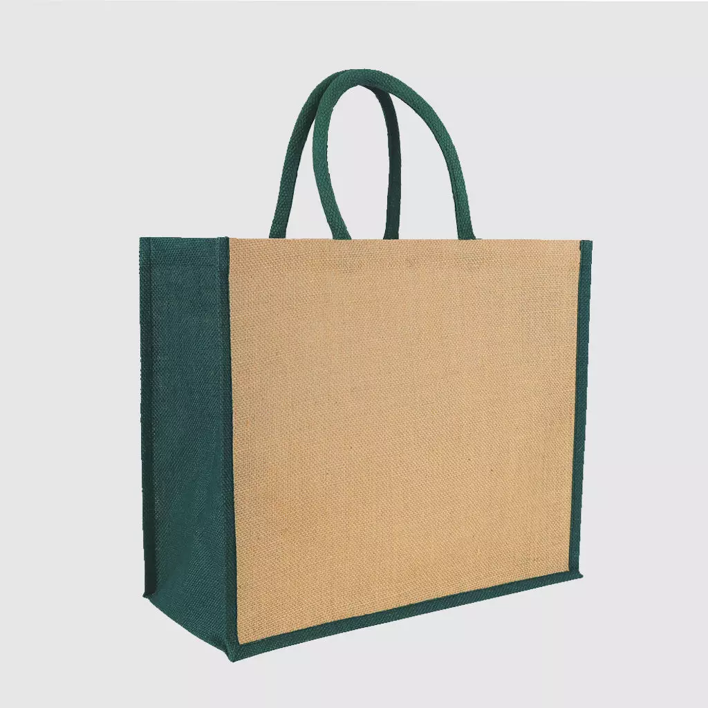 Custom pop sustainable fabric jute tote bag with cotton webbed handles