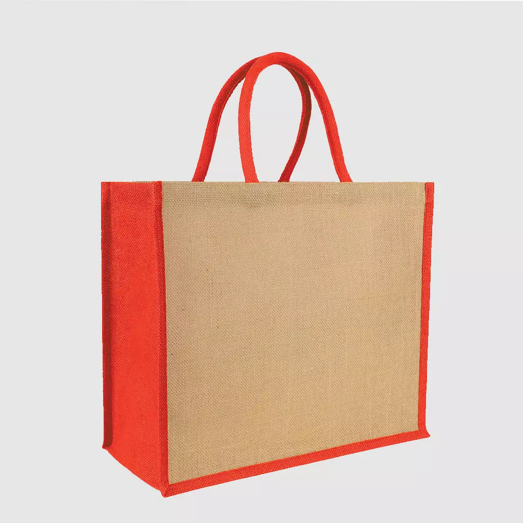 Custom pop jute tote bag with cotton webbed handles