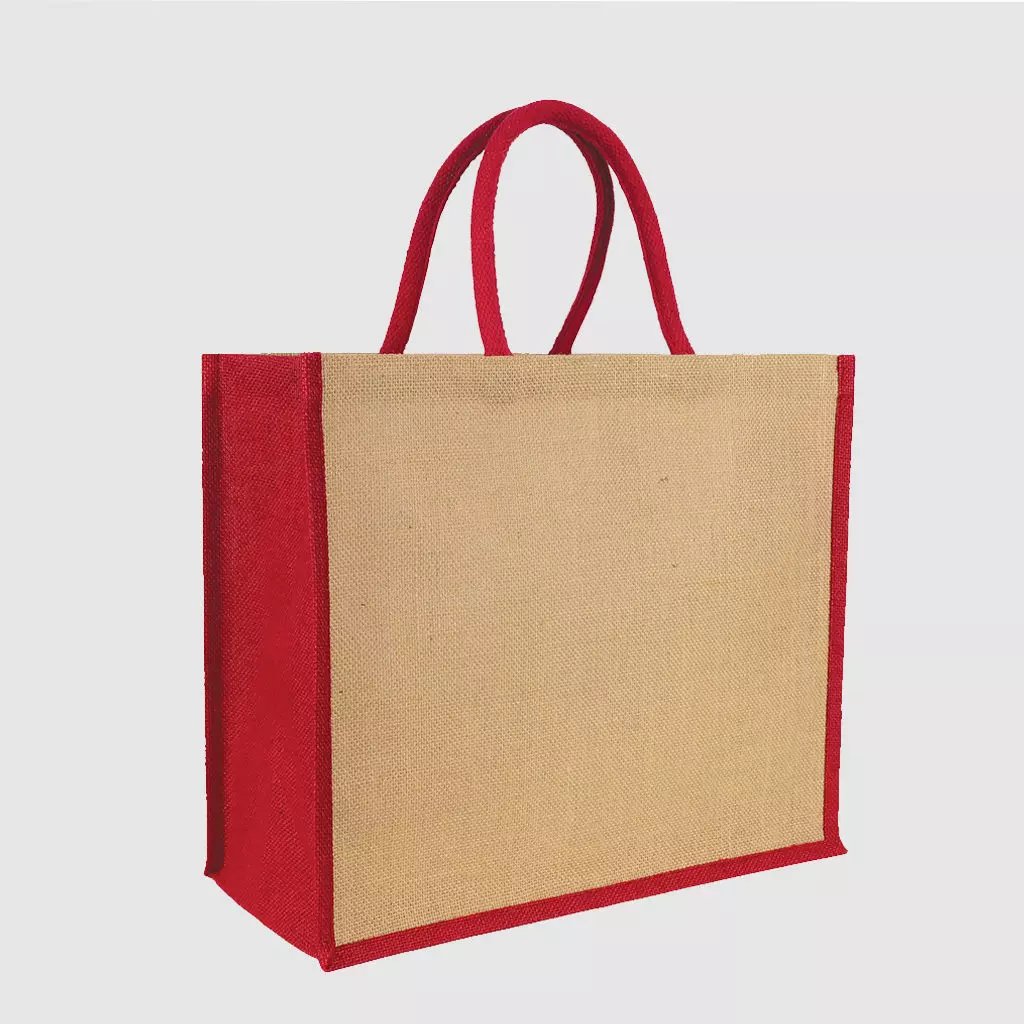 Custom pop jute tote bag with cotton webbed handles