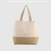 Custom contrast beach bag mad in natural, laminated jute base and long cotton webbed handles