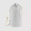 Custom draw cord duffel bag, made with organic cotton canvas and with an adjustable shoulder strap