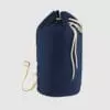 Custom draw cord duffel bag, made with organic cotton canvas and with an adjustable shoulder strap