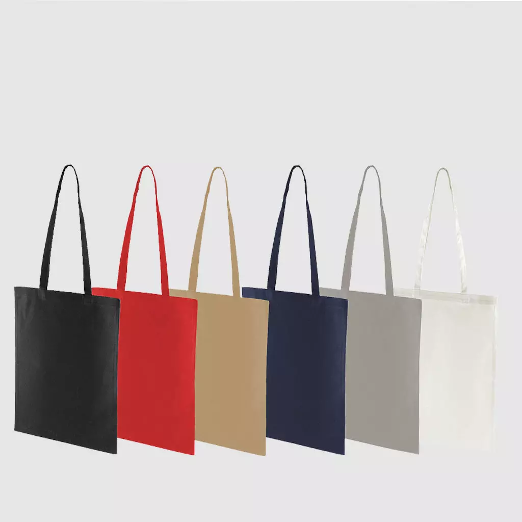 Custom midweight tote, black with long handles, lightweight, made from cotton canvas