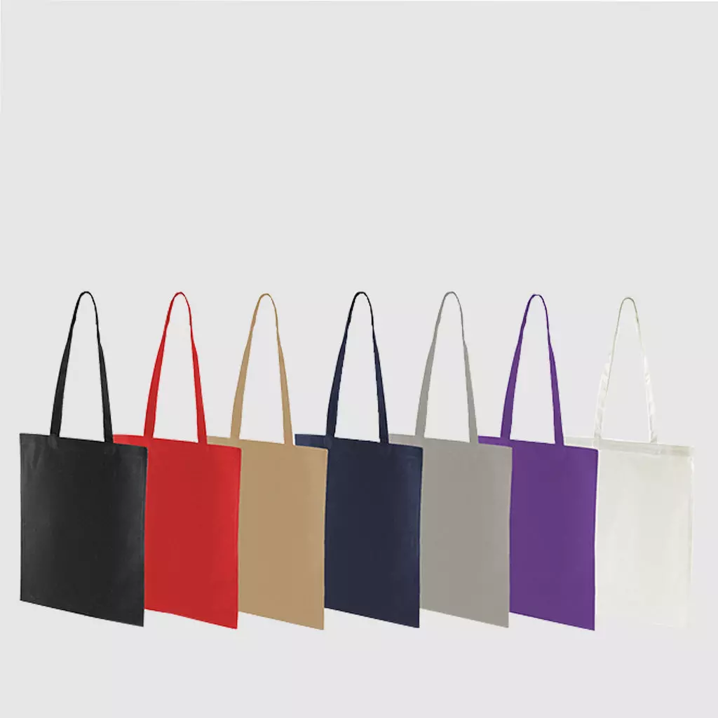 Custom midweight tote, black with long handles, lightweight, made from cotton canvas