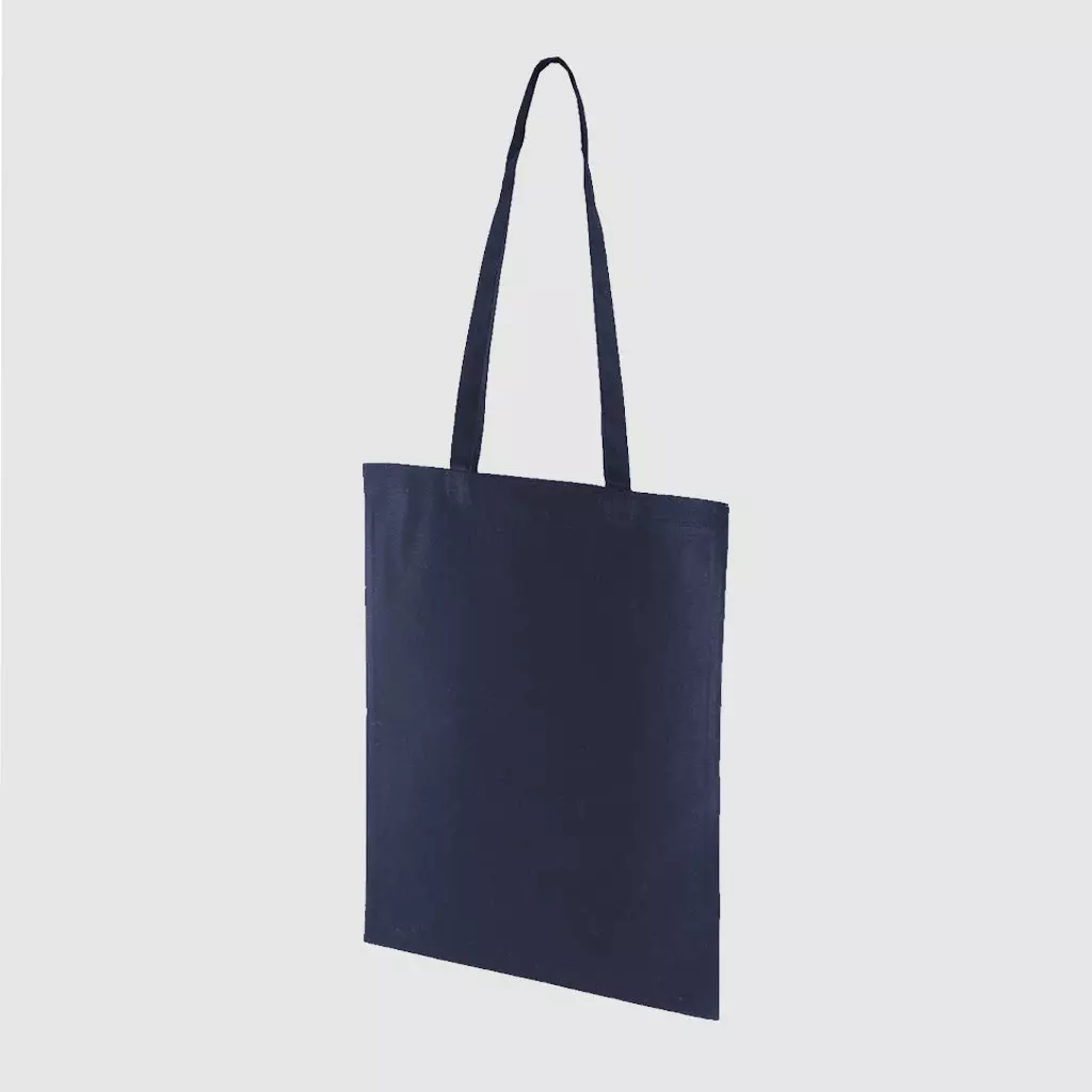 Custom midweight tote, black with long handles, lightweight, made from cotton canvas