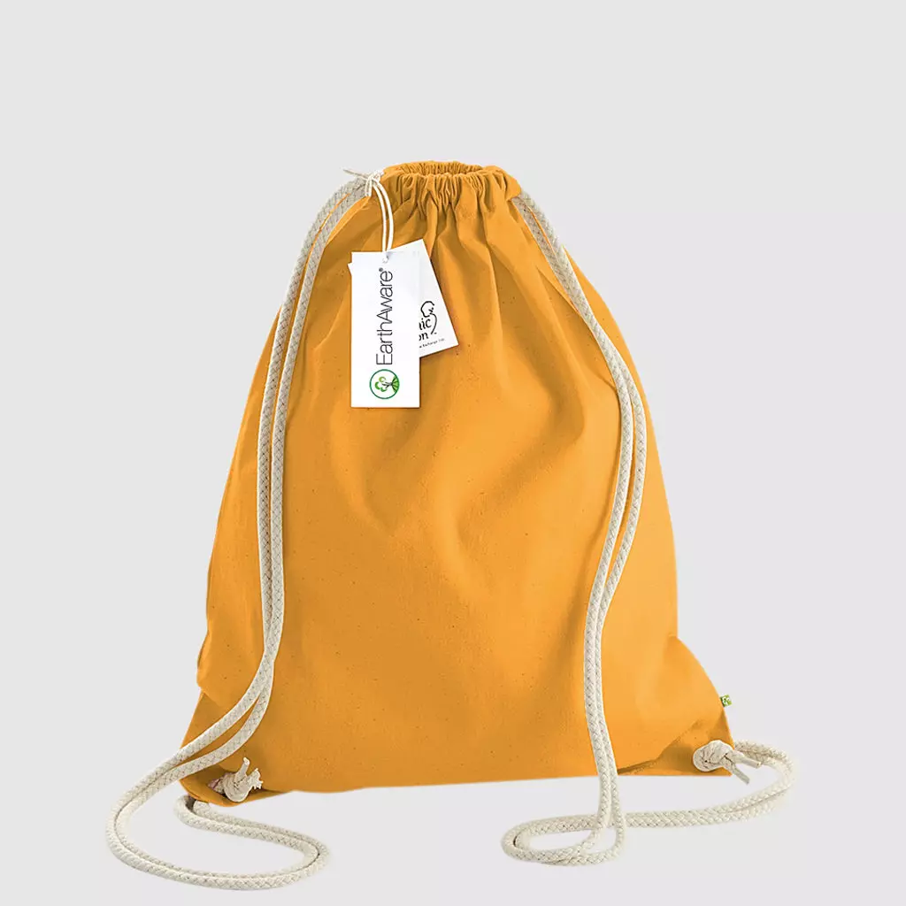 Custom black gymsac made with organic cotton canvas, drawstring handles