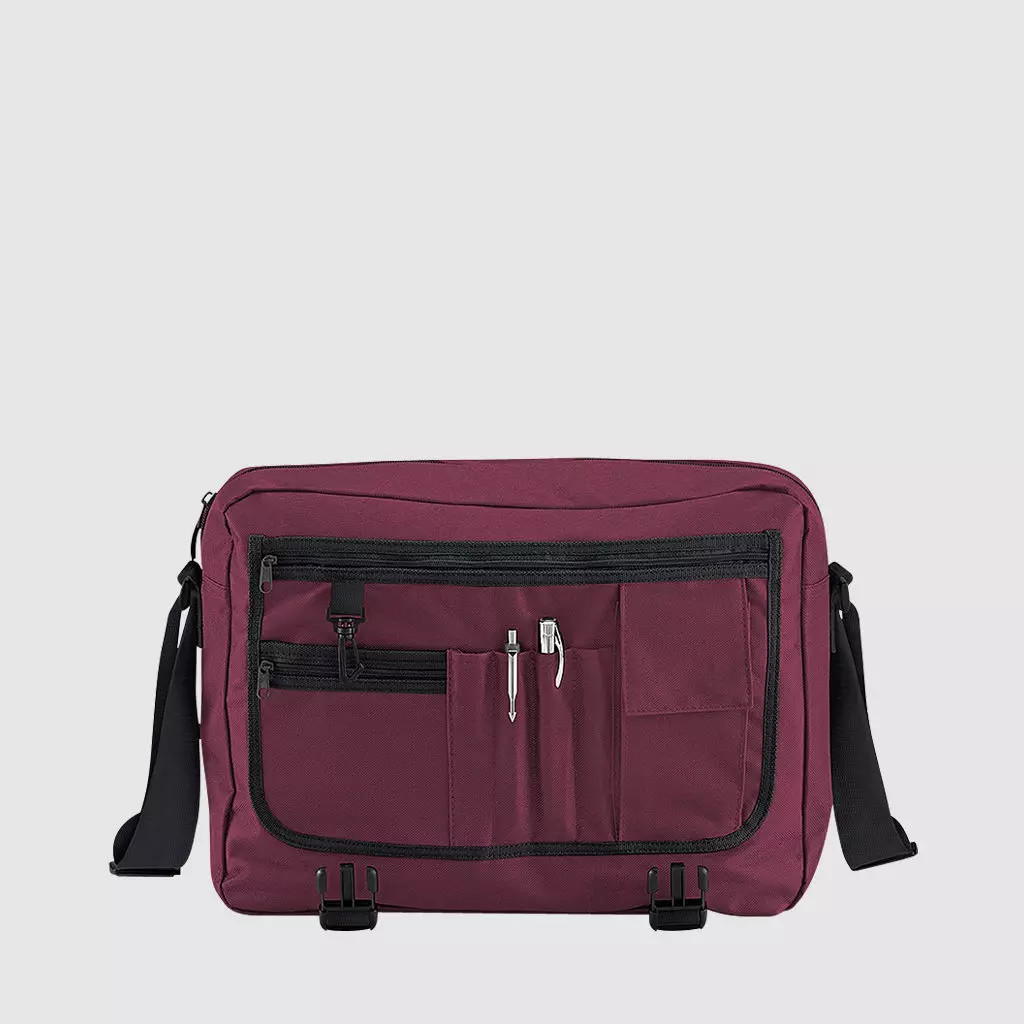 Custom messenger bag with long handles and front zip pockets