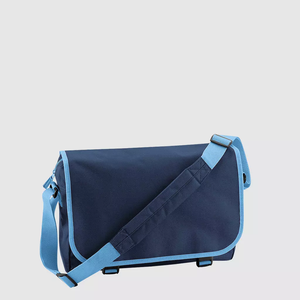 Custom messenger bag with long handles and front zip pockets