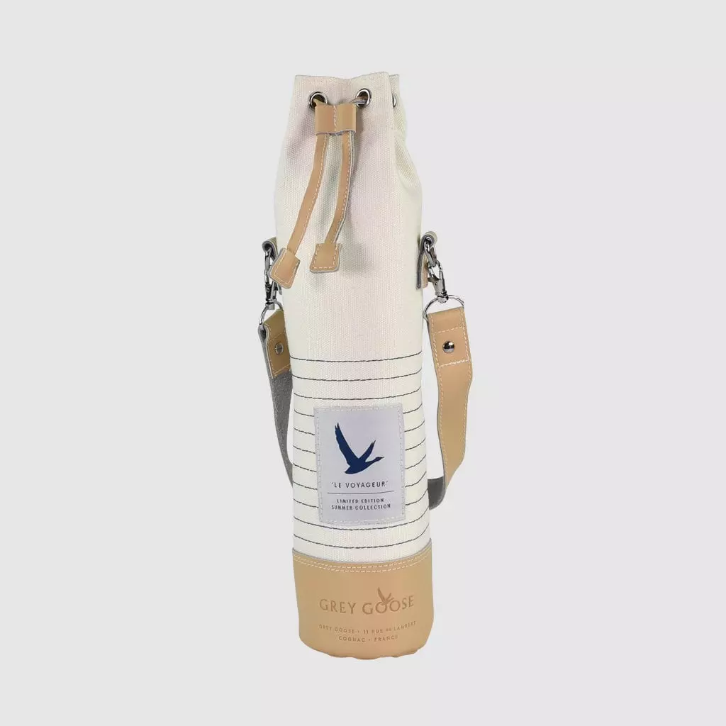 Insulated bottle bag in canvas and vegan leather