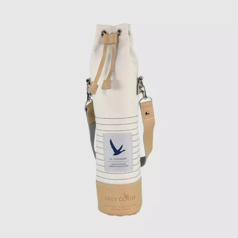 Insulated bottle bag in canvas and vegan leather