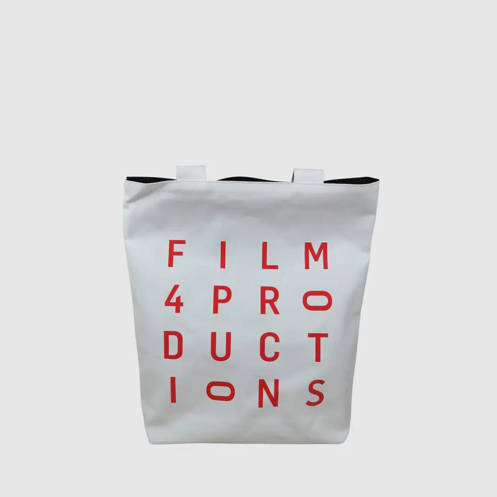 custom lined tote bag with black inside and white outside panels