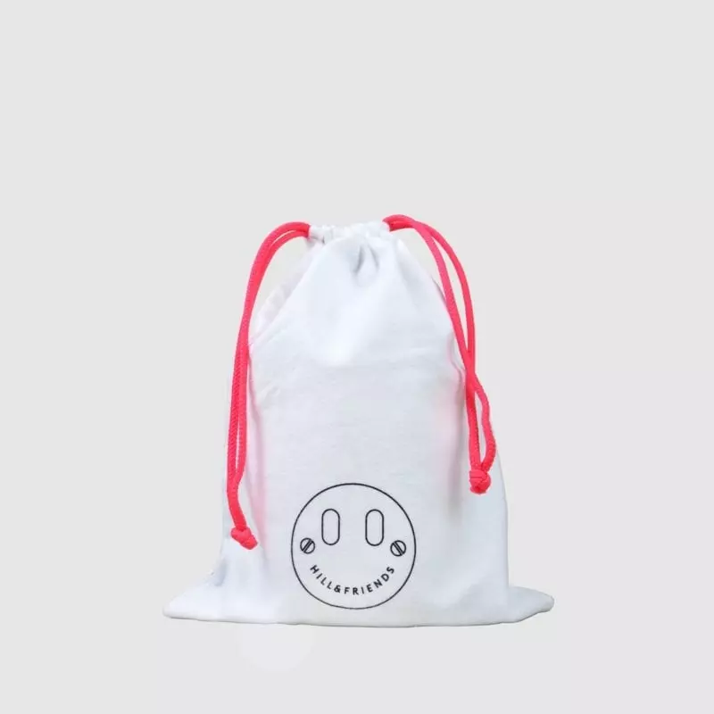 dust bag for luxury product in white with neon pink draw cord