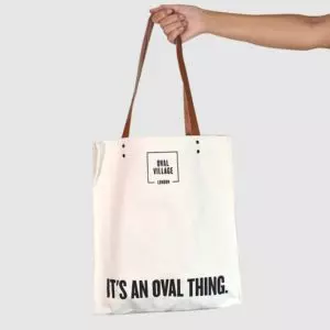 leather handle on natural colour tote bag