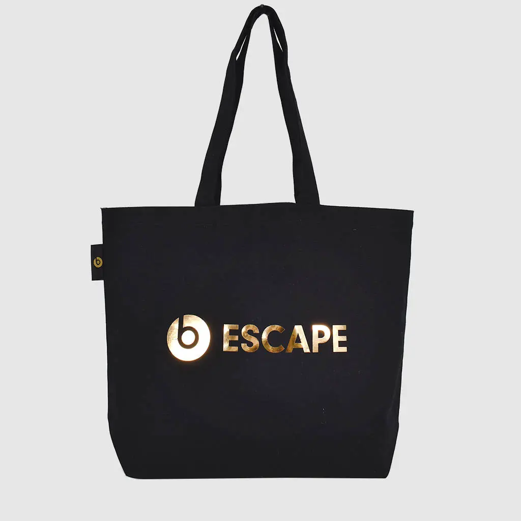 gold mirror print on bag in black