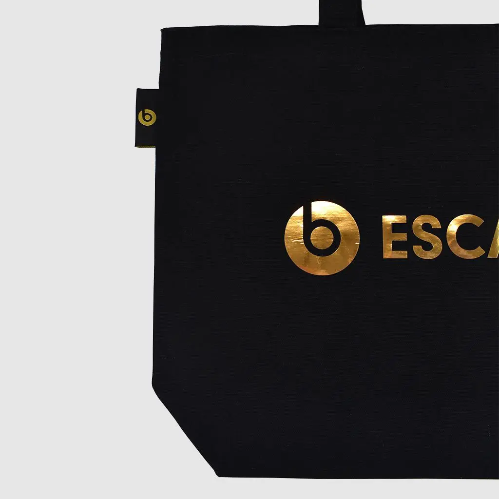 gold mirror print on bag in black