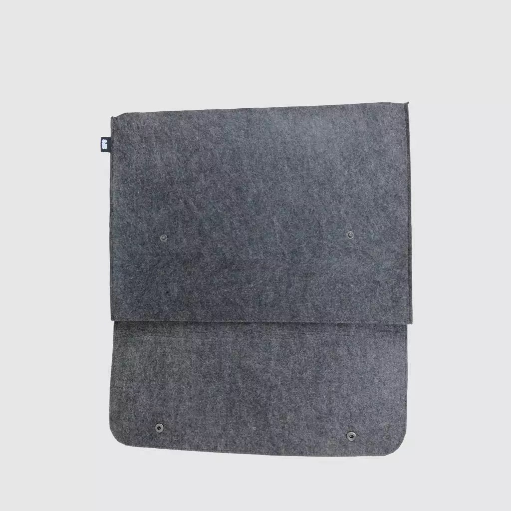felt folder in grey with woven brand label