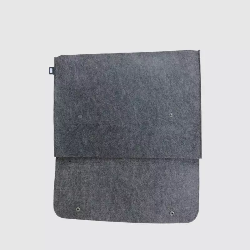 felt folder in grey with woven brand label