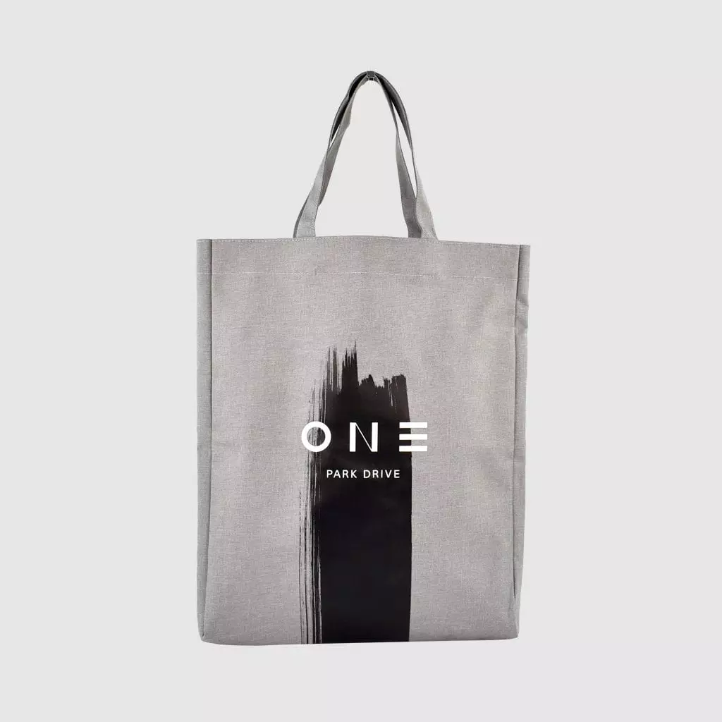 property developer gift bag in polyester with printing to the edge of the bag