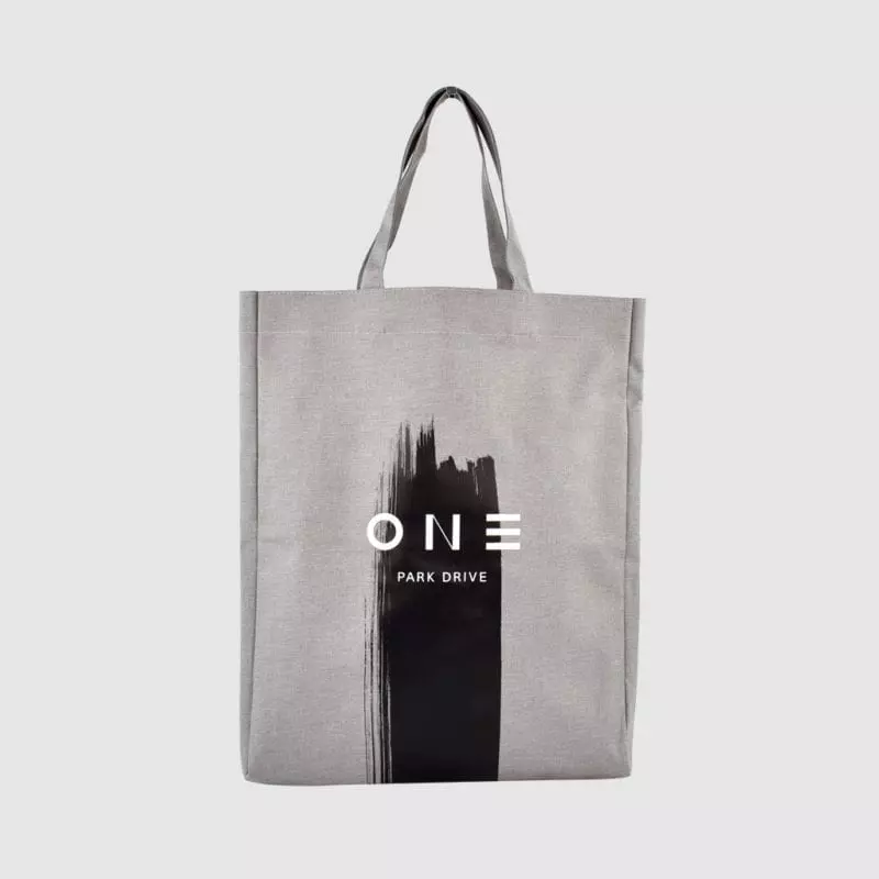 property developer gift bag in polyester with printing to the edge of the bag