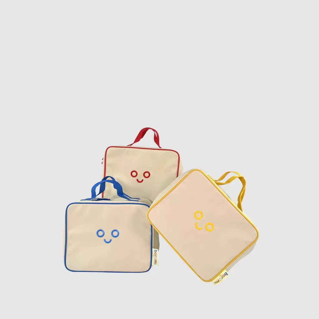 Custom carry case with embroidered smiley face