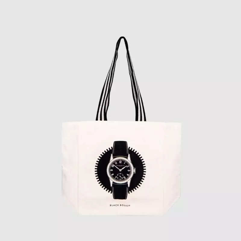 inside print on bespoke tote bag with monochrome stripe handles