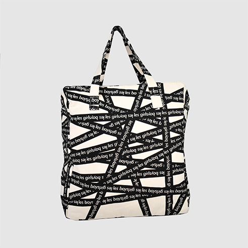 extra large travel bag in natural with black print