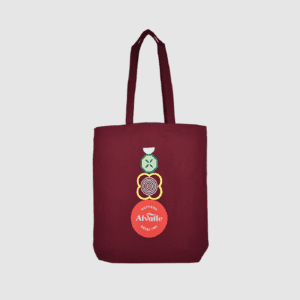Pantone matched dark red bag with bright print