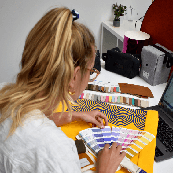 Pantone book with person