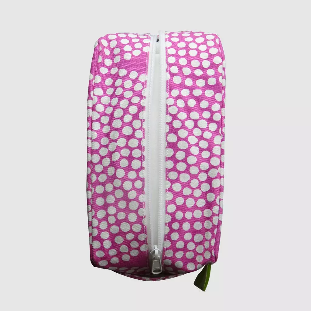 Custom cosmetic pouch all over pink print and while dots